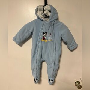 Vintage Disney Baby Blue Mickey Mouse Hooded Snow suit 6-9 months